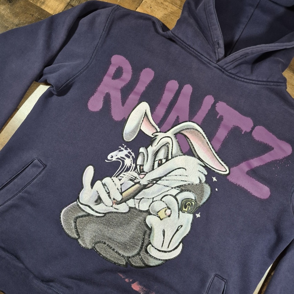 Runtz Paidboyz Bugs Bunny‎ Hoodie Mens Large Blue Faded Looney Tunes Streetwear - Picture 7 of 11